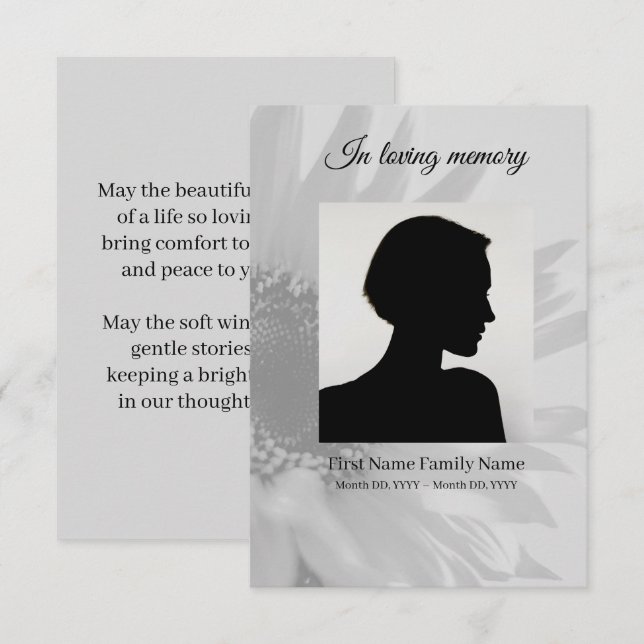 Grey sunflower funeral prayer card (Front/Back)