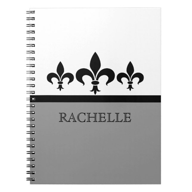 Grey Swanky Fleur De Lis Notebook (Front)