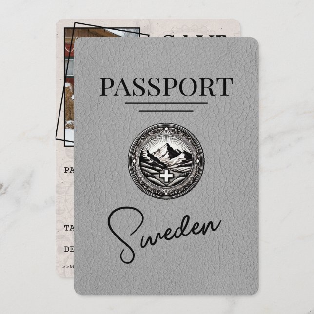 Grey Sweden Passport Save The Date (Front/Back)