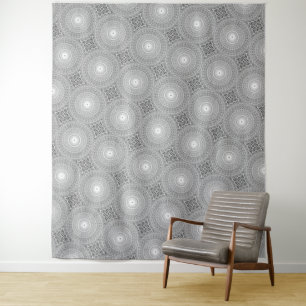 Grey swirl circles pattern tapestry