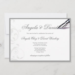 grey swirls fountain pen wedding invitation