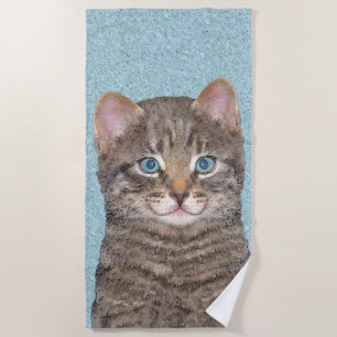 Grey Tabby Cat Beach Towel