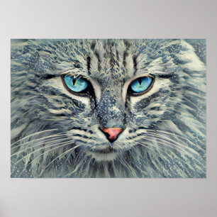 Grey Tabby Cat-Blue Eyes Poster