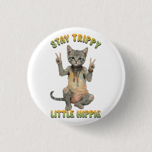 Grey Tabby Cat Boho Stay Trippy Little Hippie 1 Inch Round Button