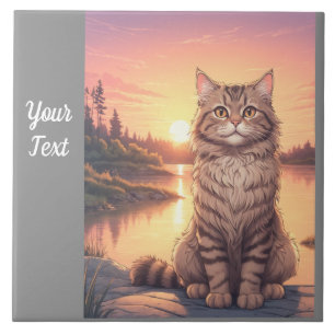 Grey Tabby Cat by Lake Tile