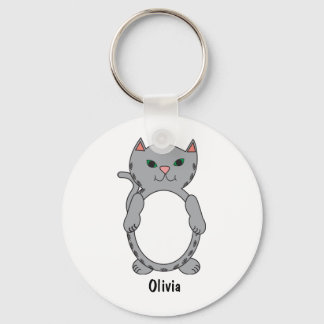Grey Tabby Cat Cute Personalize Keychain