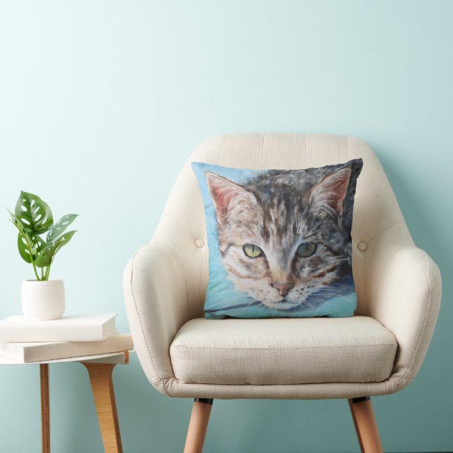 Grey Tabby Cat Eyes Fine Art Throw Pillow (Chair)