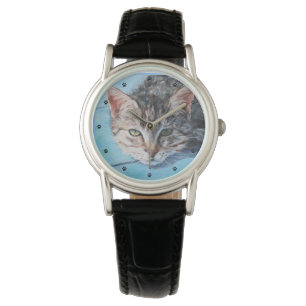 Grey Tabby Cat Fine Art Painting Watch