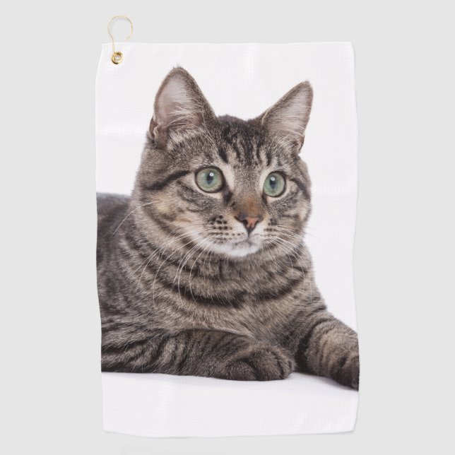 Grey Tabby Cat Golf Towel (Front)