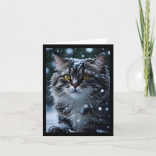 Grey Tabby Cat in Snowstorm Blank Greeting  Card