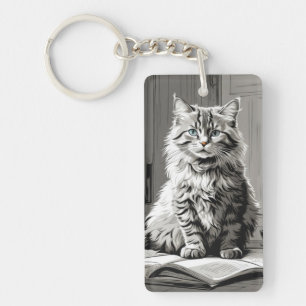 Grey Tabby Cat Keychain