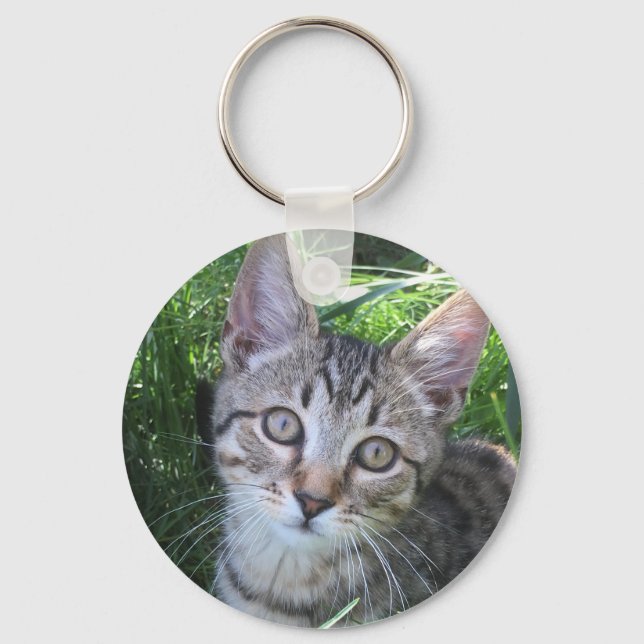 Grey Tabby Cat Keychain (Front)