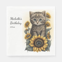 Grey Tabby Cat Kitten Sunflowers Birthday 