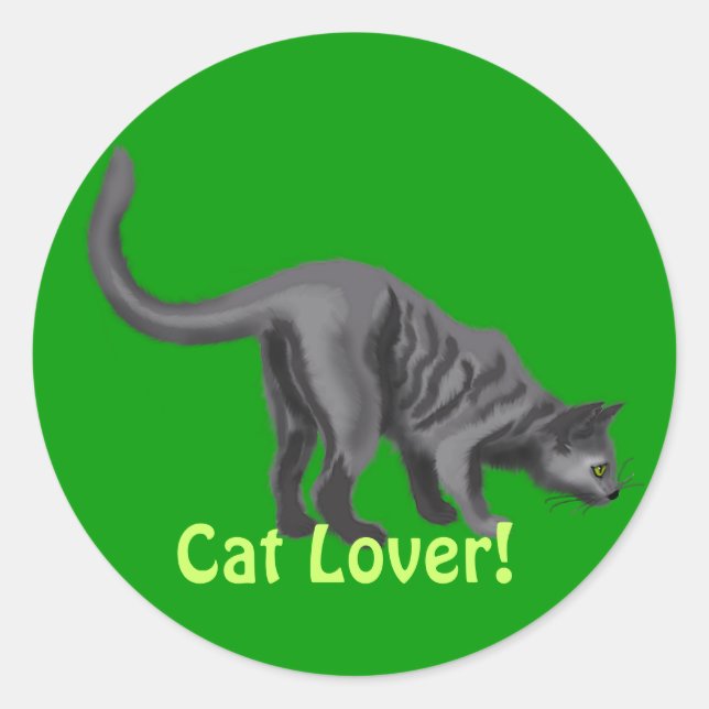 Grey Tabby Cat Lover Gifts Classic Round Sticker (Front)