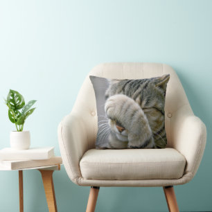 Grey Tabby Cat Macro Throw Pillow