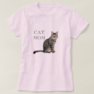 Grey Tabby Cat Mom Pink T-Shirt