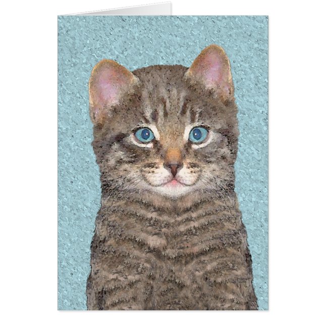 Grey Tabby Cat Painting - Cute Original Cat Art (Front)