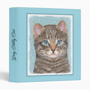 Grey Tabby Cat Painting - Cute Original Cat Art Binder