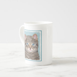 Grey Tabby Cat Painting - Cute Original Cat Art Bone China Mug