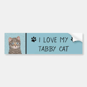 Grey Tabby Cat Painting - Cute Original Cat Art Bumper Sticker