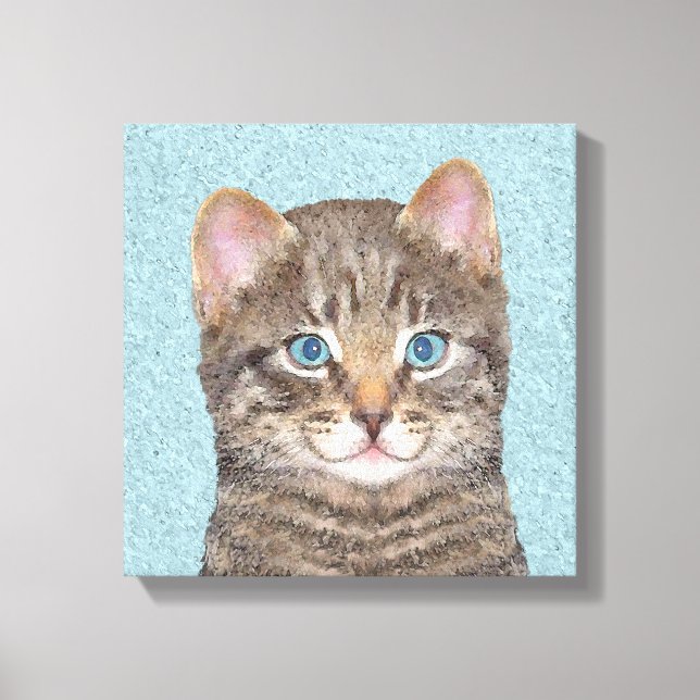 Grey Tabby Cat Painting - Cute Original Cat Art Canvas Print (Front)