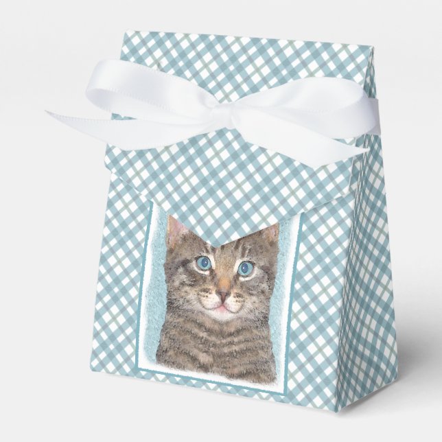 Grey Tabby Cat Painting - Cute Original Cat Art Favor Box (Front Side)