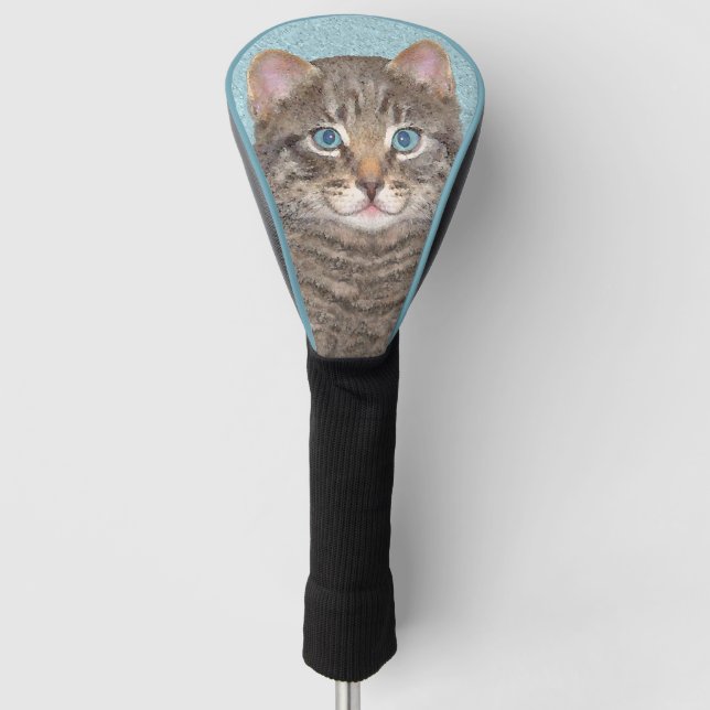 Grey Tabby Cat Painting - Cute Original Cat Art Golf Head Cover (Front)