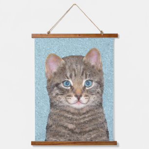 Grey Tabby Cat Painting - Cute Original Cat Art Hanging Tapestry