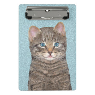 Grey Tabby Cat Painting - Cute Original Cat Art Mini Clipboard