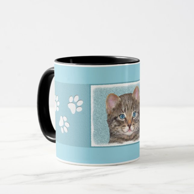 Grey Tabby Cat Painting - Cute Original Cat Art Mug (Front Left)