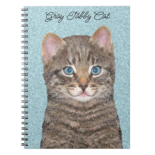 Grey Tabby Cat Painting - Cute Original Cat Art Notebook