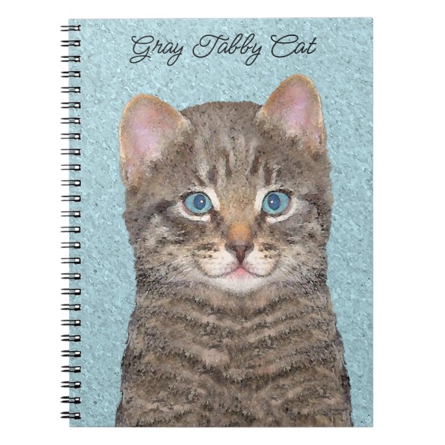 Grey Tabby Cat Painting - Cute Original Cat Art Notebook (Front)