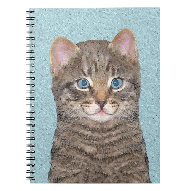 Grey Tabby Cat Painting - Cute Original Cat Art Notebook (Front)