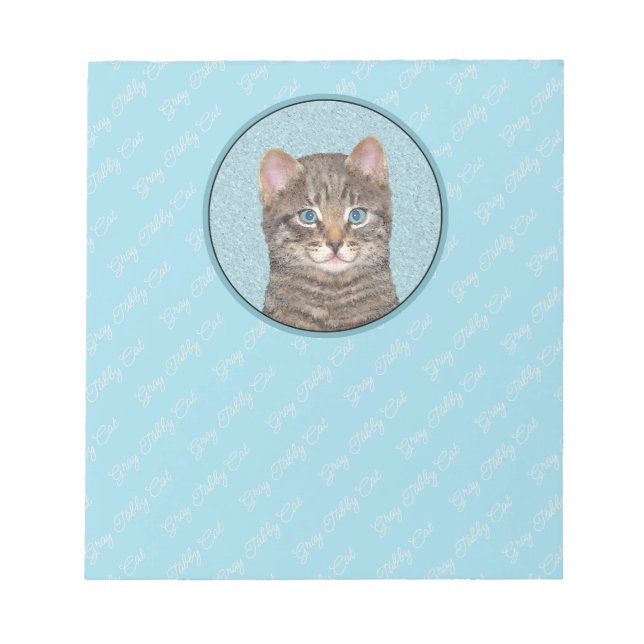 Grey Tabby Cat Painting - Cute Original Cat Art Notepad (Front)