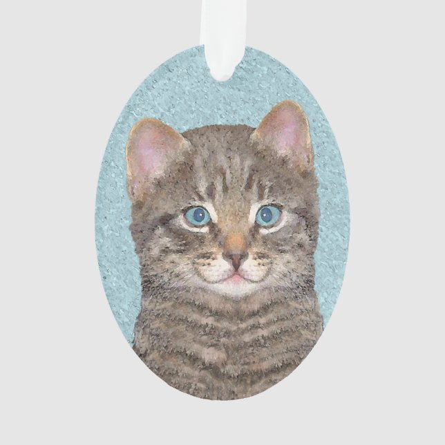 Grey Tabby Cat Painting - Cute Original Cat Art Ornament (Back)