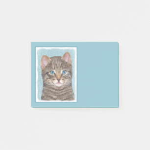Grey Tabby Cat Painting - Cute Original Cat Art Post-it Notes