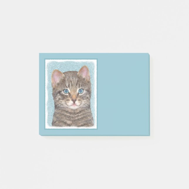 Grey Tabby Cat Painting - Cute Original Cat Art Post-it Notes (Front)