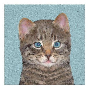 Grey Tabby Cat Painting - Cute Original Cat Art Poster