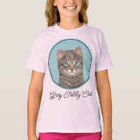 Grey Tabby Cat Painting - Cute Original Cat Art T-