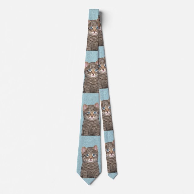 Grey Tabby Cat Painting - Cute Original Cat Art Tie (Front)