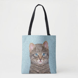 Grey Tabby Cat Painting - Cute Original Cat Art Tote Bag