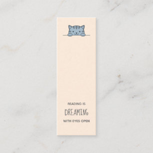 Grey Tabby Cat Peeking above Bookmark Quote Mini Business Card