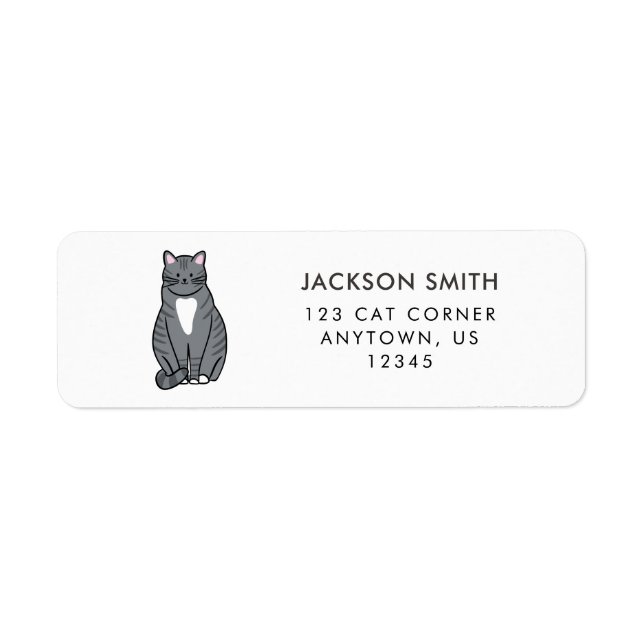 Grey Tabby Cat Return Address Label (Front)