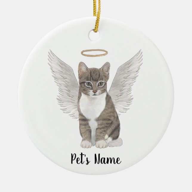 Grey Tabby Cat Sympathy Memorial  Ceramic Ornament (Front)