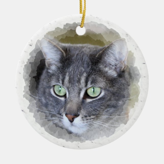 grey tabby ceramic ornament (Front)