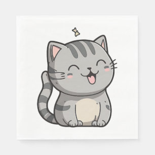 Grey Tabby Kawaii Smiling Cat Napkin
