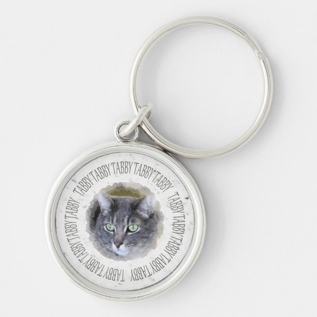 grey tabby keychain (Front)