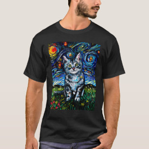 Grey Tabby Kitten Starry Night Impressionist Cat A T-Shirt