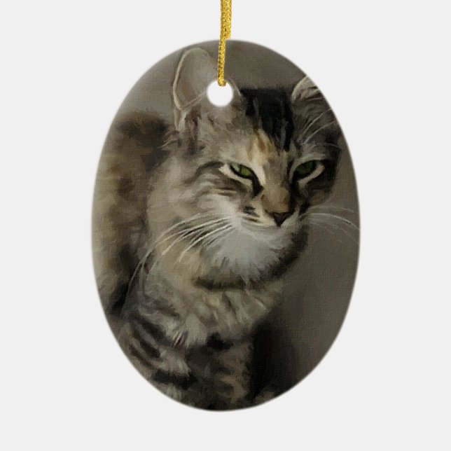 Grey Tabby Painting Ceramic Ornament (Front)