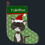 Grey Tabby Santa Kitty Small Christmas Stocking<br><div class="desc">Create a personalized stocking for your cat or a cat lover. This design consists of a cute grey tabby cartoon cat and Christmas colours with the ability to customize to your needs.  Original design by Night Owl's Menagerie,  2020.</div>